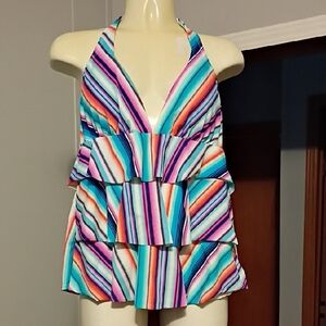 Relativity Multicolor Striped Halter Swim Top